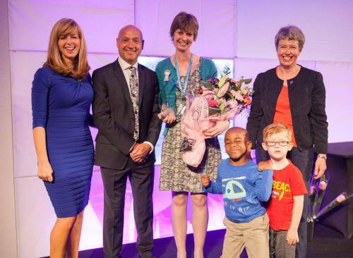 From left to right: awards host Kate Garraway, Alliance chief executive Neil Leitch, Volunteer of the Year 2016 Nessa Rackham, and the Chair of our Trustee board, Sophie Ross 