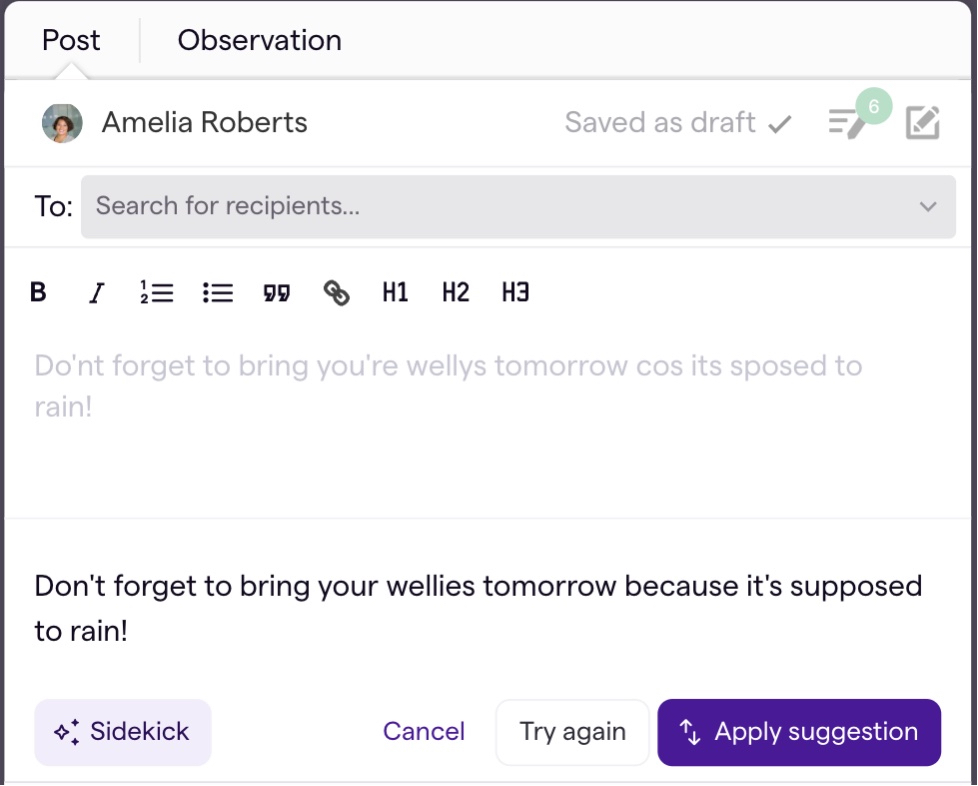 Sidekick feature- Famly