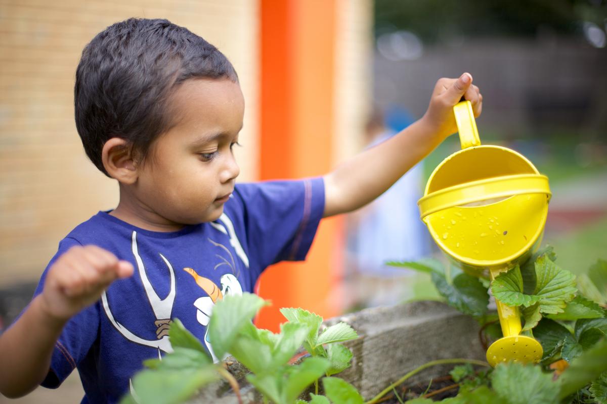 boy watering plants