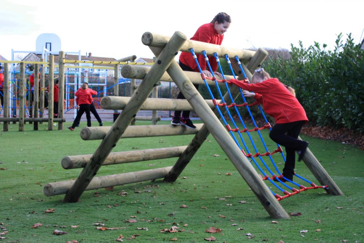children playing, climbing outside